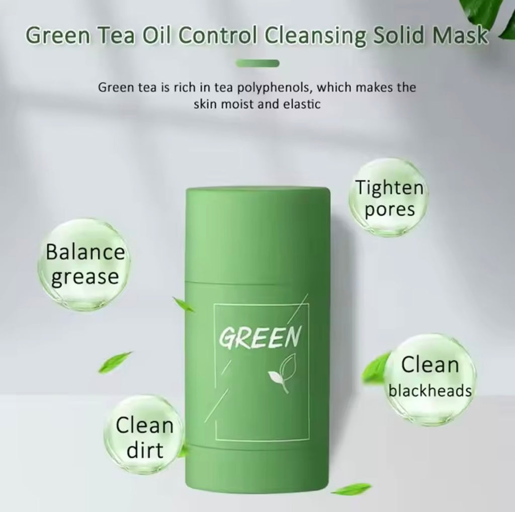 1/3PCS Green Tea Clay Stick For Face, Green Mask Stick Smear Acne Shrink Blackhead Green Tea Extract Facial Mask Pore Cleansing