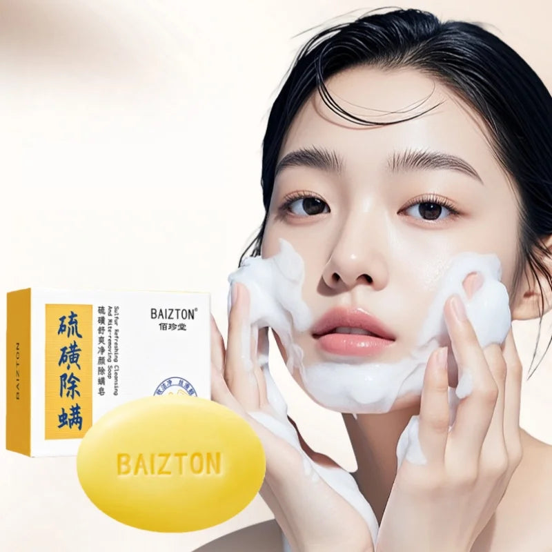 100g Sulfur Refreshing Cleansing Soap, Contains Sulfur, Aloe Vera Leaf Extract, Deeply Cleanses, Moisturizes, and Removes Facial Impurities, Refreshes and Controls Oil, Improves Dry Skin