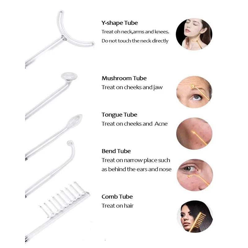 Beauty 5 in 1 High Frequency Electrode Wand Electrotherapy Glass Tube Home Spa Beauty Device Facial Therapy Wand